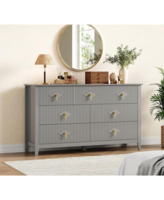 54"W 7-Drawer Modern Wood Chest with Metal Handles, Bedroom Storage Cabinet Dresser