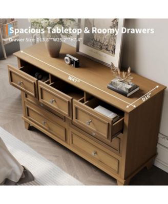 7-Drawer Dresser 47"W, Wooden Chest with Deep Drawers, TV Stand Organizer for Bedroom, Living Room, Hallway