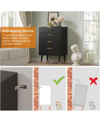 Modern 4-Drawer Bedroom Dresser, Compact Fluted Storage Chest Organizer with Wood Frame, Small Nightstand for Bedroom or Living Room