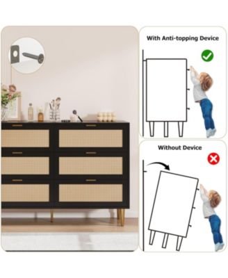 6-Drawer Bedroom Dresser, Wood Storage Cabinet with Gold Legs & Handles, Boho Farmhouse Double Chest for Bedroom or Living Room