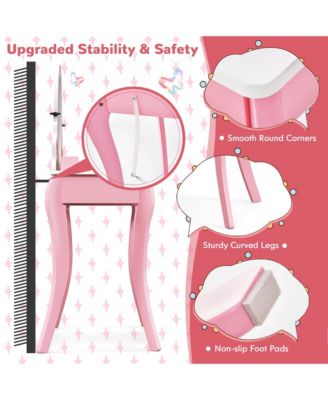 Kids Vanity Table Stool Set Pretend Play Makeup Desk with Whiteboard Markers