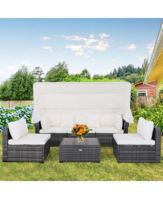 6-Piece Outdoor Patio Furniture Set Retractable Canopy Conversation Set