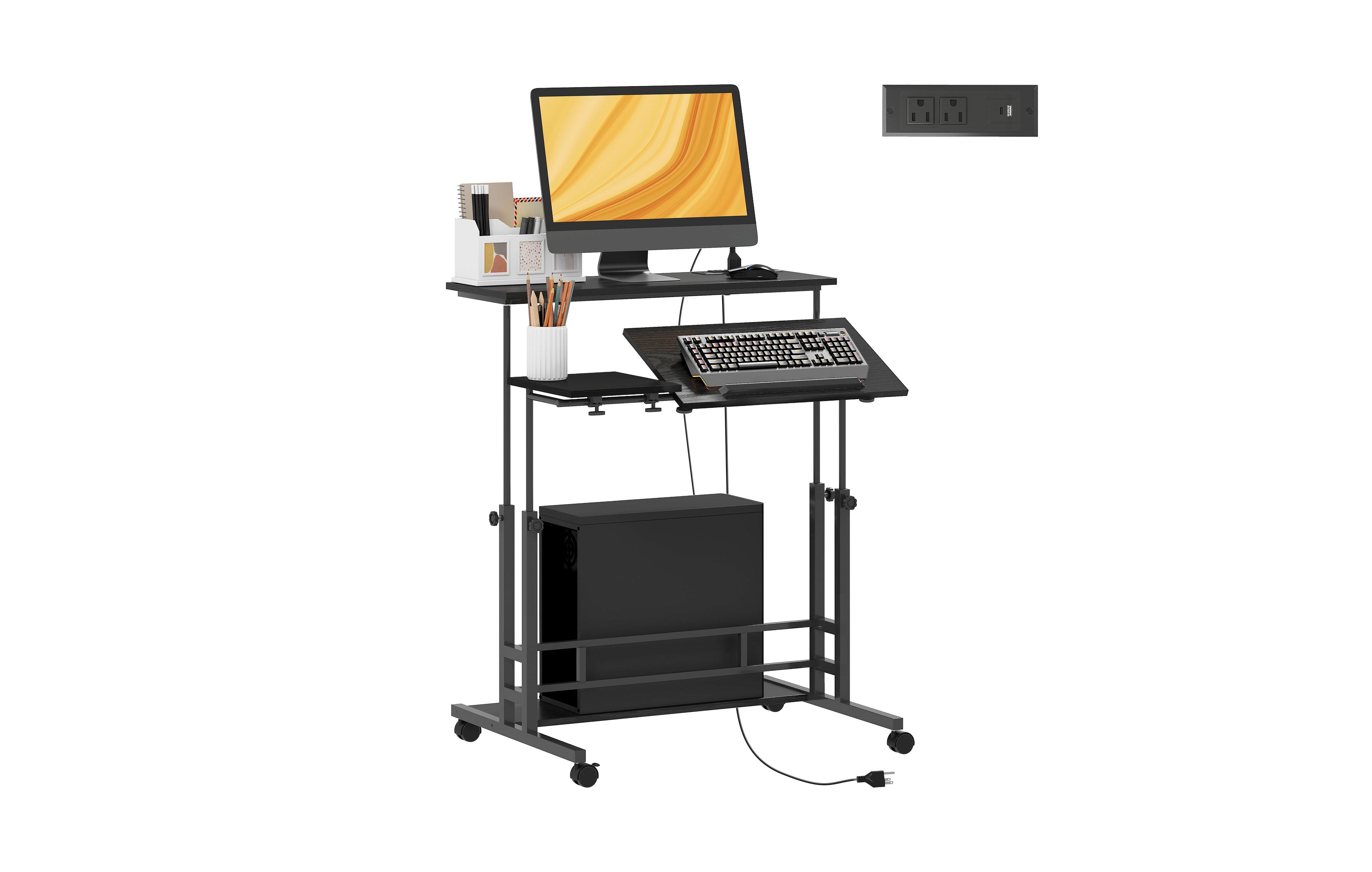Homcom Adjustable Sding Desk, Sd Up Desk with Power Outlets,