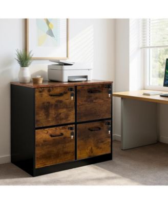 4 Drawer File Cabinet with Lock, Wooden Locked File Cabinets Printer Stand for Home Office, Lockable Filing Cabinet