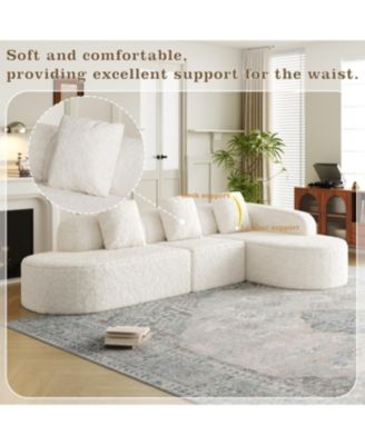 L-shaped curved modular sofa, modern lychee-textured polyester fabric, curved backrest