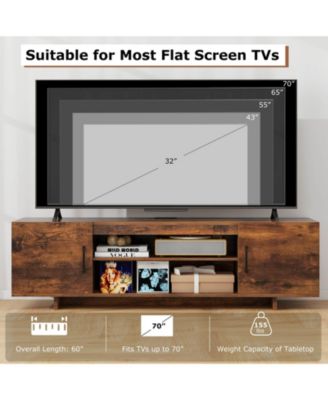 TV Stand for 70" TVs Modern Entertain Center with Power Outlet & 2 Cable Holes
