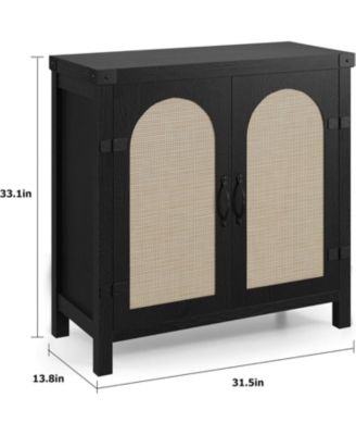 31.5" Small Rattan Buffet Cabinet with Storage, Coffee Bar Sideboard with Adjustable Shelves & Doors, Boho Farmhouse Cabinet