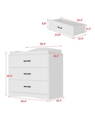 Multi-purpose changing table with three drawers, baby changing station with changing table top and drawers