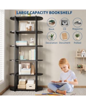 6-Tier Wooden Bookshelf, 71" Industrial Tall Bookcase with Metal Frame