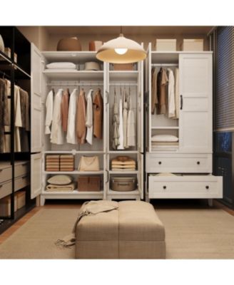 72" Tall Wooden Armoire Wardrobe Closet with 2 Drawers, Adjustable Shelf & Hanging Rod