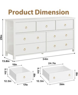 7 Drawer Dresser for Bedroom, 54 in Wide Dresser, Chest of Drawers