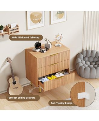 Fluted Dresser for Bedroom,Wooden Chest of Drawers with Metal Handle & Feet