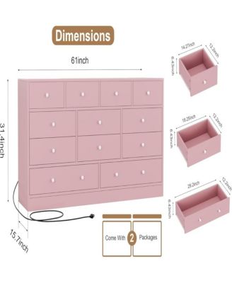 12 Drawer Dresser for Bedroom, 61 in Long Modern Pink Dresser TV Stand