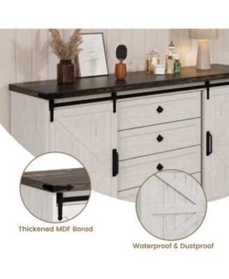 59" Farmhouse Dresser with 4 Drawers & Barn Doors, TV Stand Storage Cabinet for Bedroom, Living Room