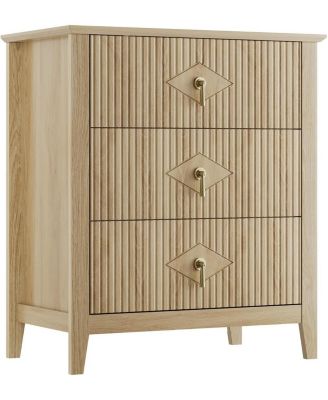 Fluted Dresser for Bedroom 27.5" Wide, 3-Drawer Wood Dresser Nightstand for Bedroom, Modern Chest of Drawers