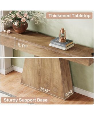 63" Console Table, Farmhouse Entryway Table with Trapezoidal Base, Narrow Long Wood Sofa Table