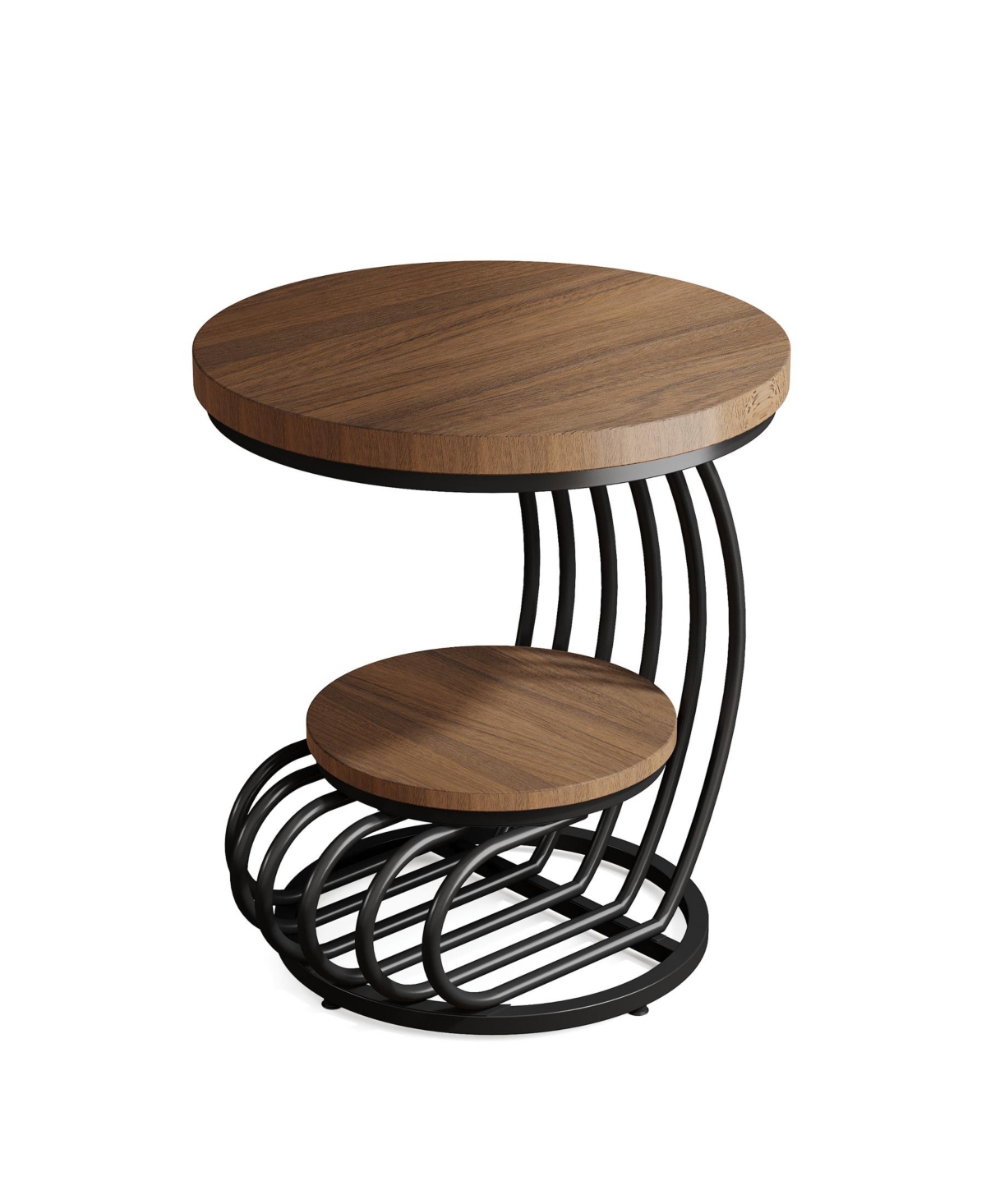 Tribesigns Round End Side Table Set of 2: Side Table with 2 Tiers Storage Shelves, Vintage End Table