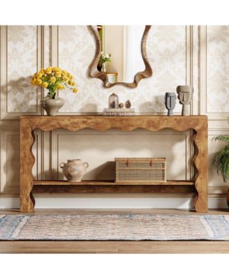 63" Narrow Long Entryway Table, 2-Tier Modern Farmhouse Entry Table, Light Brown