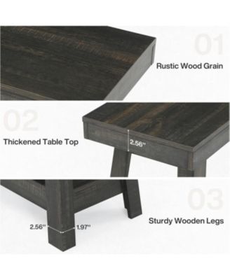 2-Tier Wooden End Table, Farmhouse Small Sofa Side Table with Storage, Rustic Grey