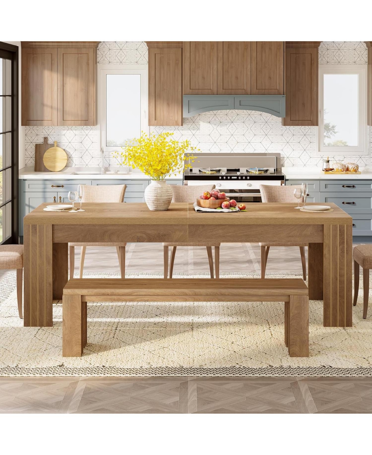 Tribesigns Farmhouse Dining Table for 6-8, Large Rectangle Kitchen Table with Heavy Duty Legs