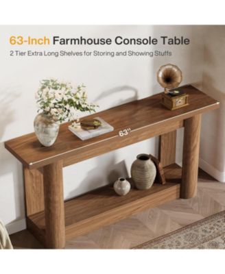 63-Inch Farmhouse Console Table, Narrow Long Sofa Table Behind Couch, 2-Tier Storage Entryway Furniture