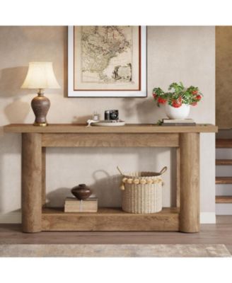 63-Inch Farmhouse Console Table, Narrow Long Sofa Table Behind Couch, 2-Tier Storage Entryway Furniture
