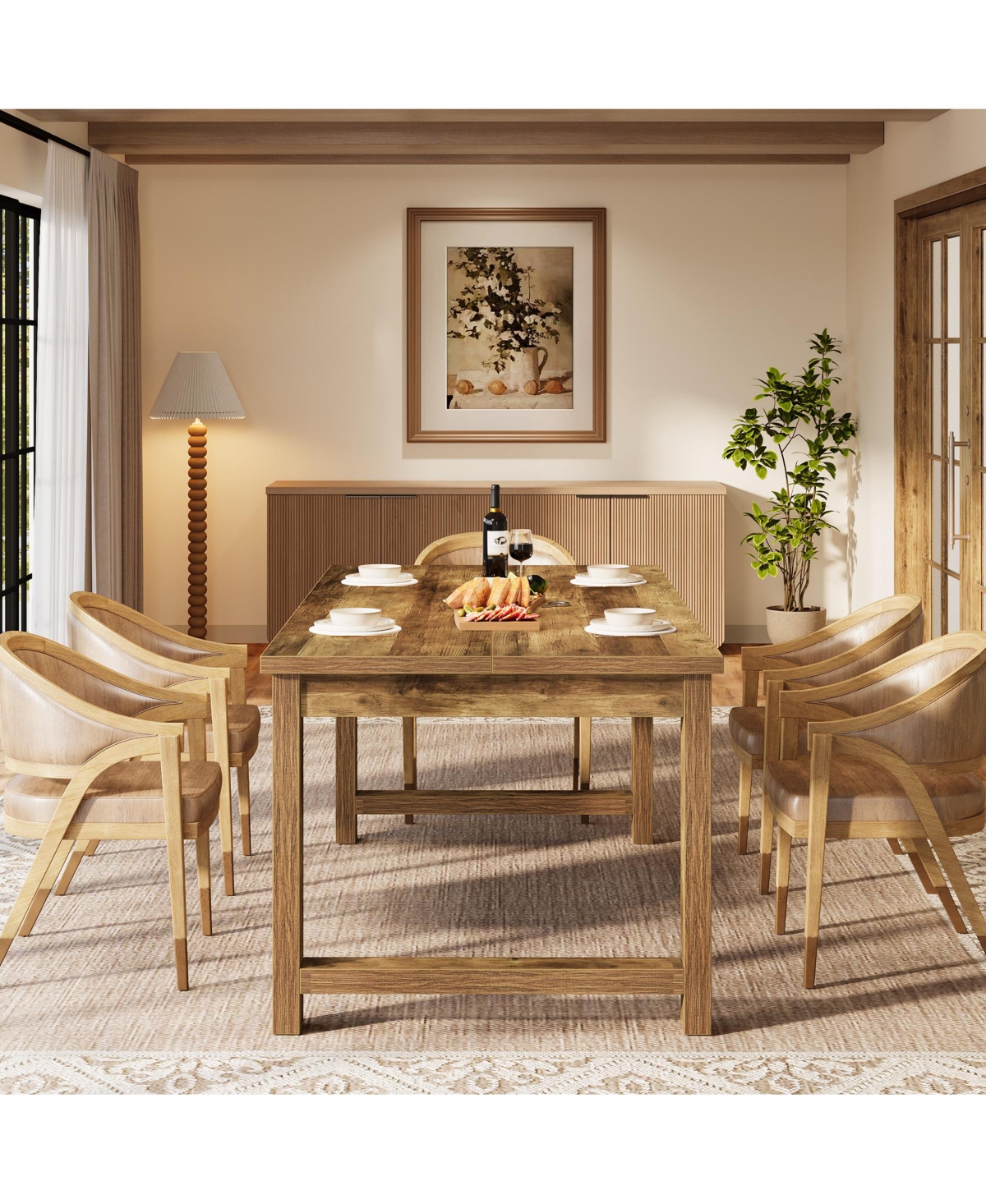 Tribesigns Modern Dining Table, 63 x 31.5 Inch Large Farmhouse Wood Table, Kitchen Dining Room Table