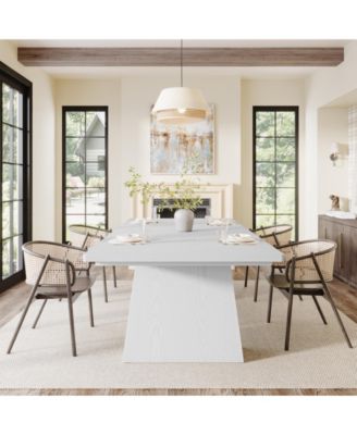 63-Inch Dining Table with Double Pedestal Base, Modern Kitchen Tabl, Espresso Brown