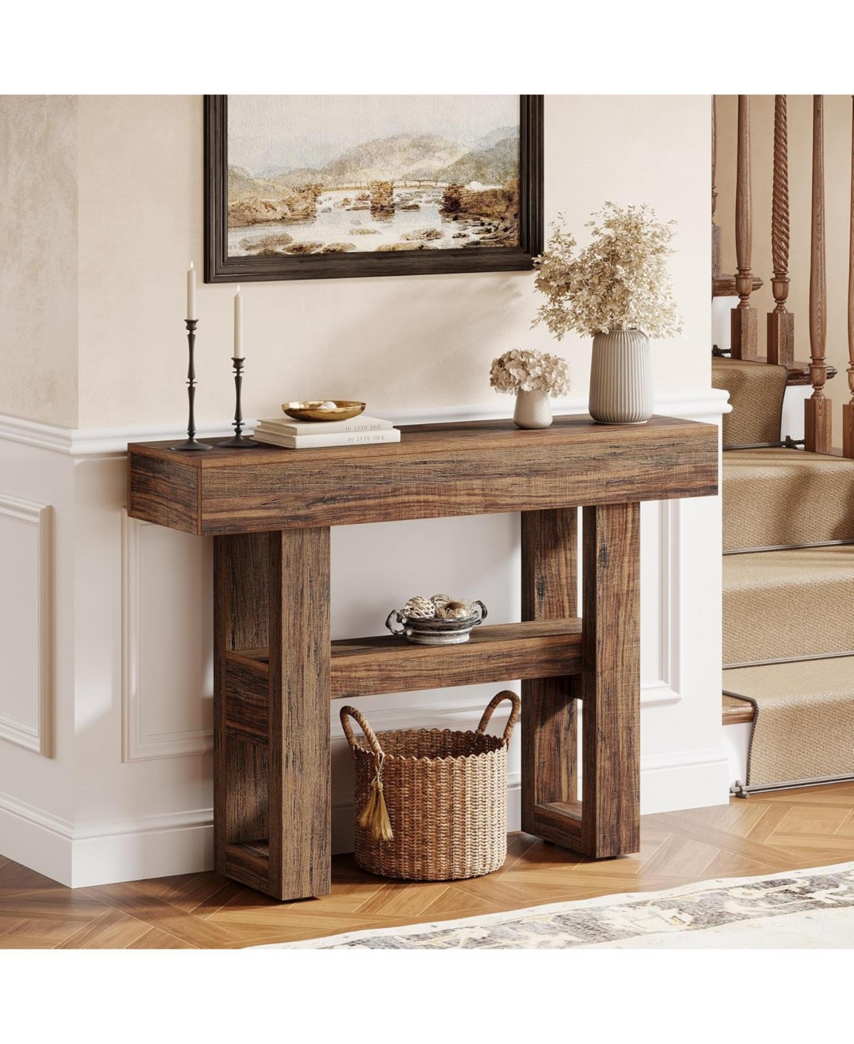 Tribesigns 41.34-Inch Farmhouse Console Table, 2-Tier Narrow Sofa Table Behind The Couch, Entryway Furniture