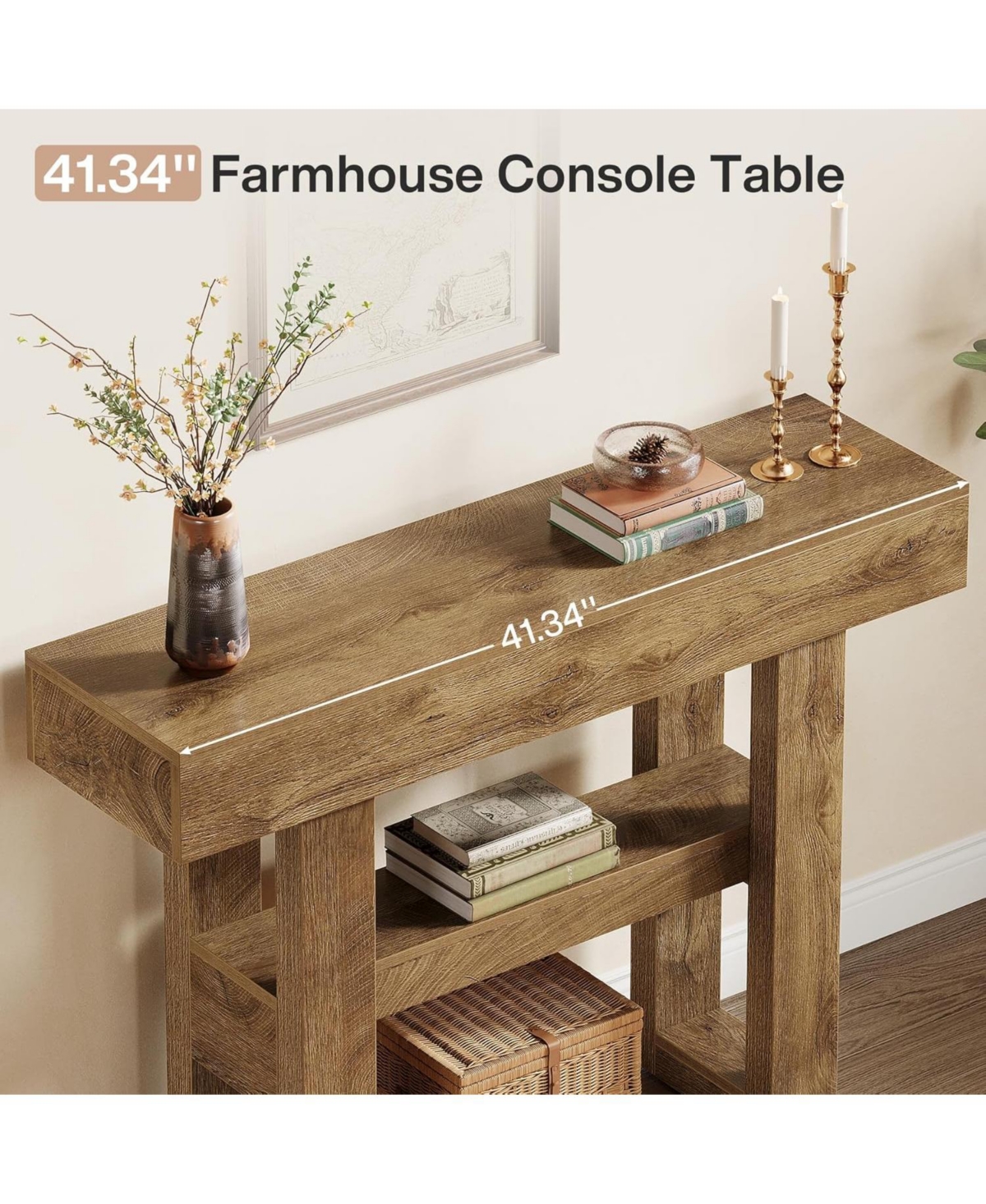 Tribesigns 41.34-Inch Farmhouse Console Table, 2-Tier Narrow Sofa Table Behind The Couch, Entryway Furniture