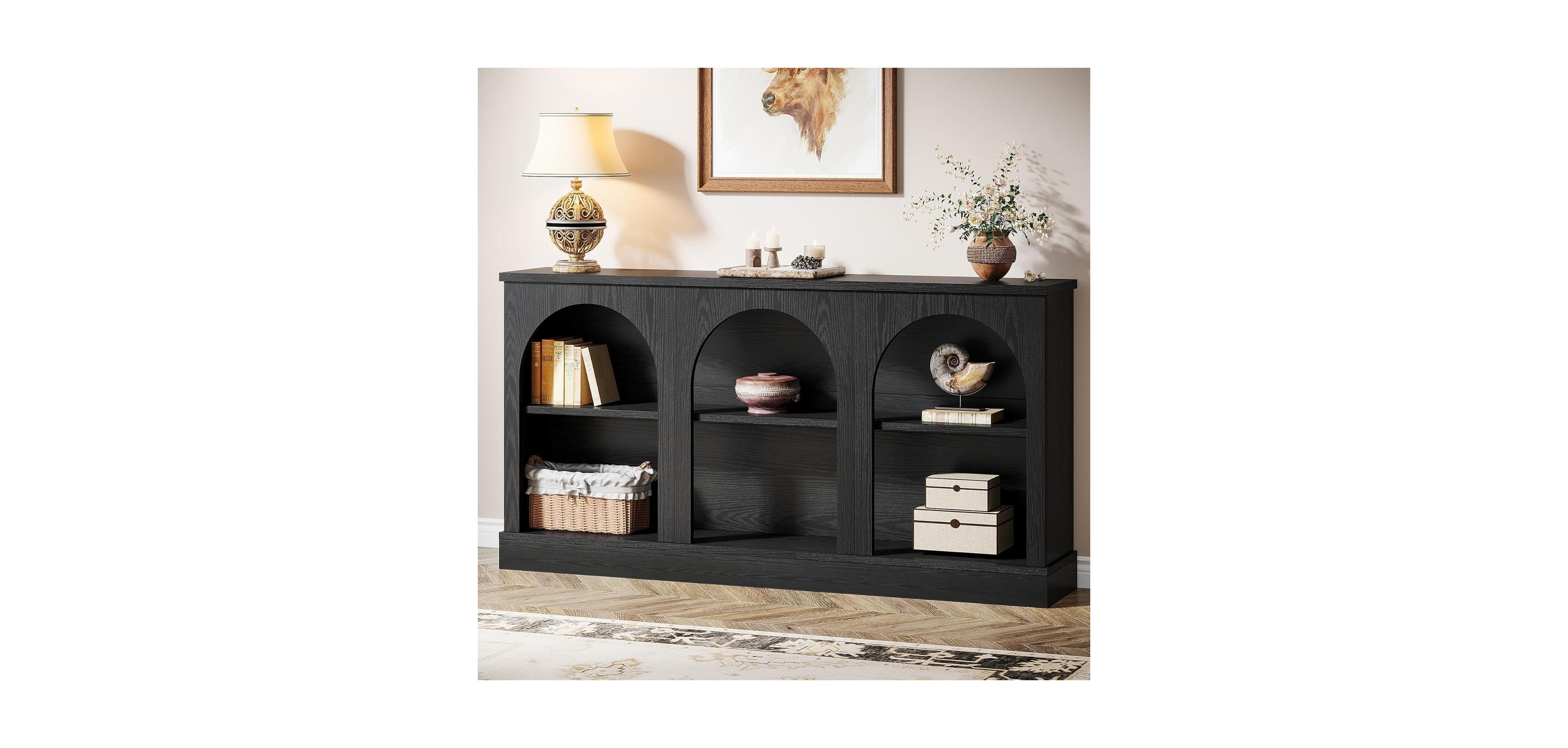 Tribesigns Farmhouse Console Table, 63-Inch Long Entryway Table with 3 Tier Storage, Wooden Rectangular Sofa Behind The Couch