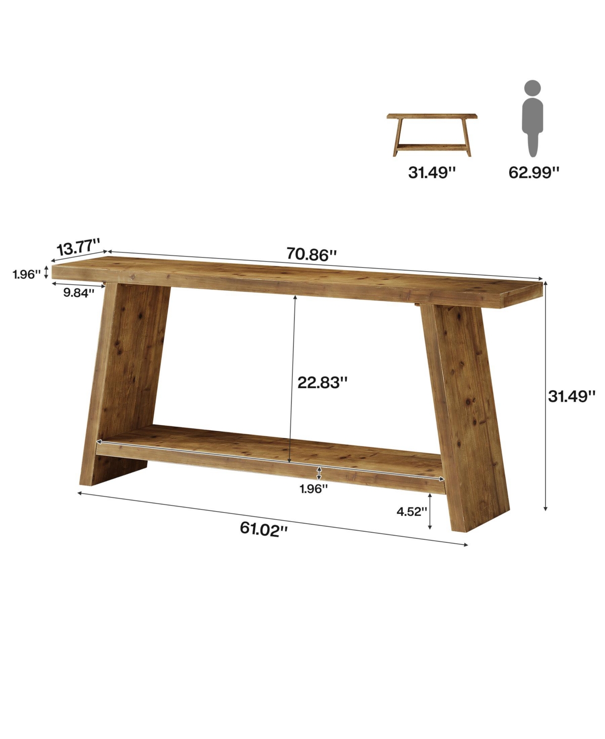 Tribesigns 70.9" Solid Wood Console Table, Narrow Long Sofa Table with 2-Tier Storage, Farmhouse Entryway Table