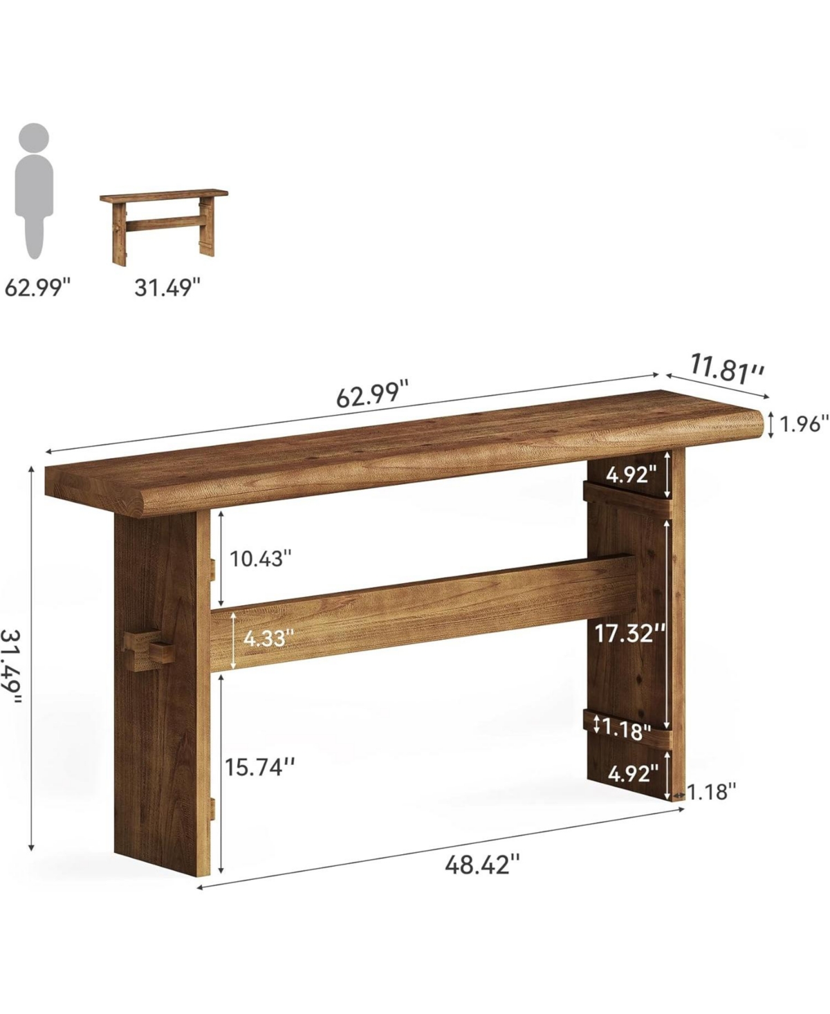 Tribesigns Solid Wood Console Table for Entryway, 63-Inch Long Farmhouse Sofa Table Behind Couch