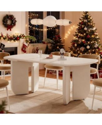 63" Large Rectangle Kitchen Table with Rounded Edges, Modern Table with Curved Base