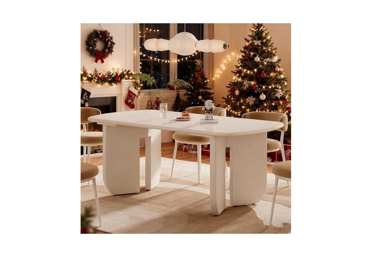 Tribesigns 63" Large Rectangle Kitchen Table with Rounded Edges, Modern Table with Curved Base