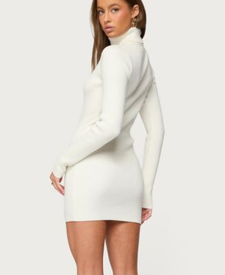 Women's Turtle Neck Ribbed Knit Mini Dress