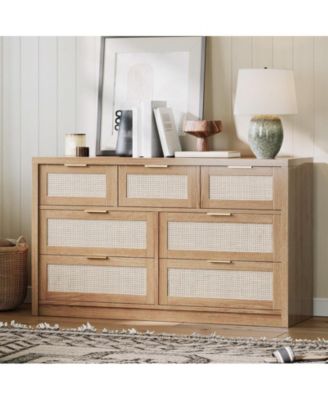 Rattan 7 Drawers Dresser for Bedroom