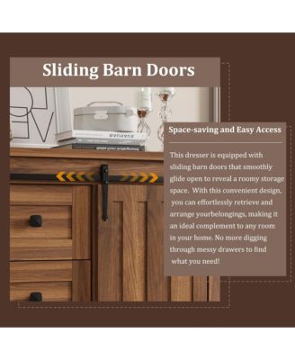 Farmhouse 5 Drawer Dresser for Bedroom, 48" Tall Wood Dresser Chest of Drawer with Sliding Barn Door