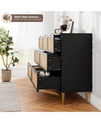 Rattan 7-Drawer Dresser, Tall Wood Chest with Wide Top, Large Storage Cabinet for Bedroom, Living Room, Hallway