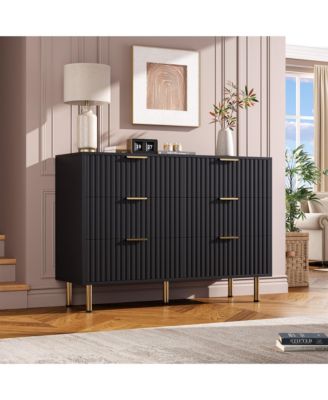 Fluted 6 Drawer Storage Dresser, Tall Modern Chest with Ample Deep Drawers and Wide Top