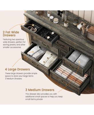 47-Inch Wide Farmhouse 9-Drawer Wood Bedroom Dresser with Rustic Design and Metal Handles