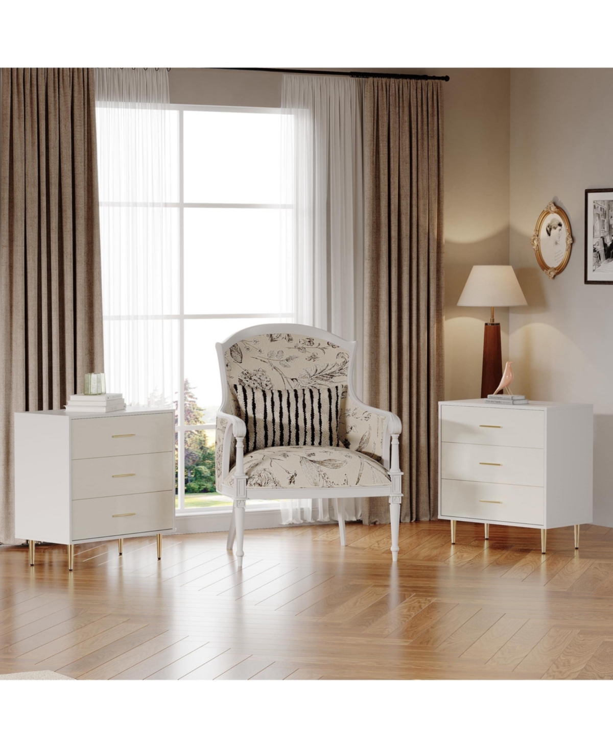 Gaomon Modern White Chest of Drawers, 3 Drawer Dresser with Gold Handles and Legs