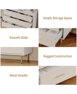 6 Drawer Dresser, Modern White Chest of Drawers