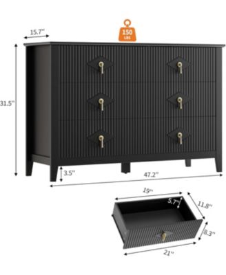 Dresser 48"W, 6-Drawer Modern Wood Chest with Metal Handles, Bedroom Storage Cabinet TV Stand for Living Room