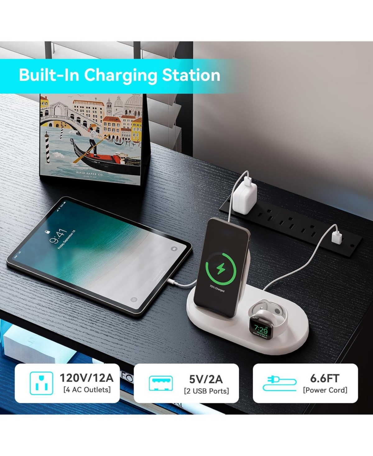 gaomon Drawer Bedroom Dresser with Led Lights & Charging Station, Long Wood Chest Large Capacity for Living Room Hallway