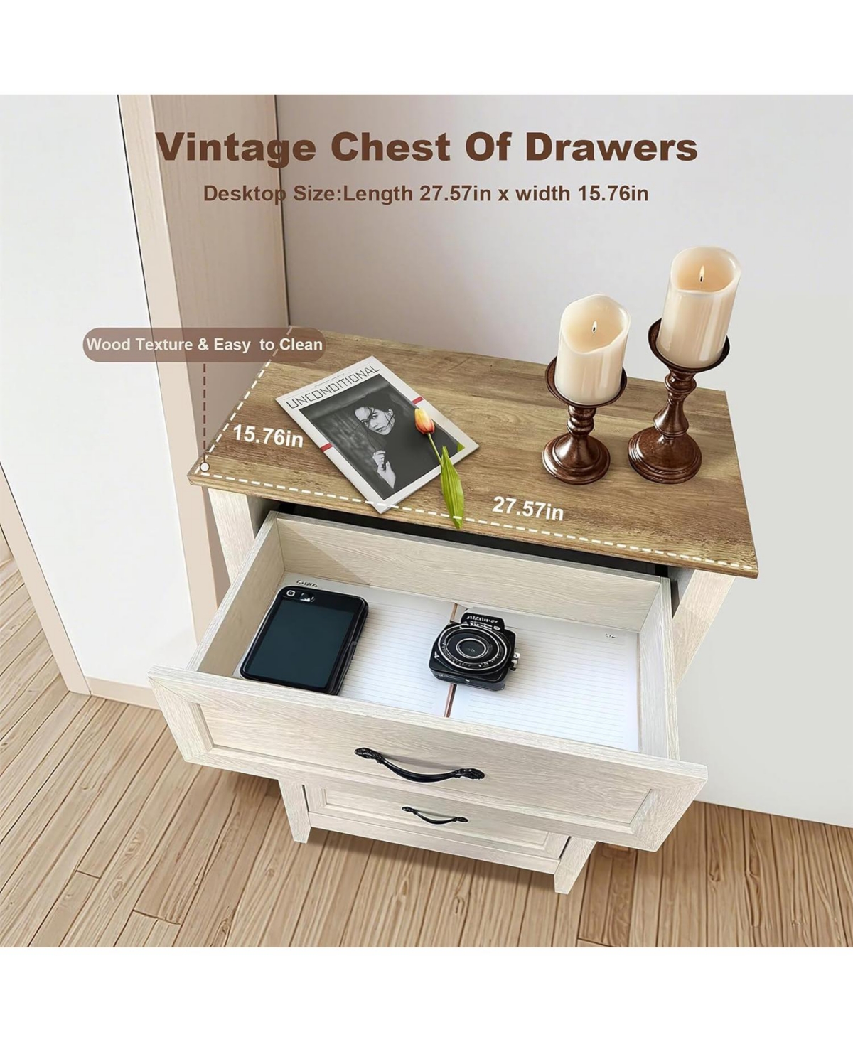 gaomon Vintage Style 5-Drawer Wood Dresser, Tall Storage Chest for Closet, Kids Bedroom, Nursery, Hallway, or Living Room