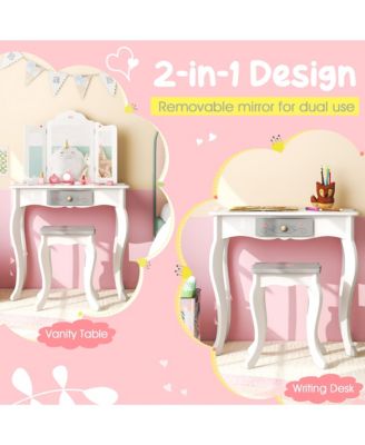 MDF Wood Tri-Folding Acrylic Mirror, Removable Mirror, Anti-Tip Safety, Includes Accessories Kids Vanity Set