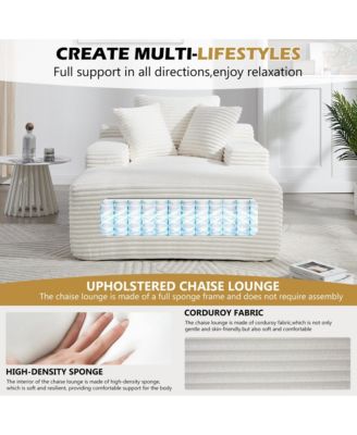 67 Inch White Velvet Chaise Lounge Chair with 9.9 Inch Wide Armrests and Deep Seat for Living Room