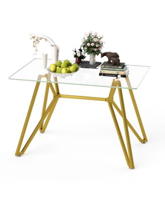 47.3" rectangular glass dining table with sturdy metal legs, modern design, seats 1–6 people, perfect for home or kitchen dining.