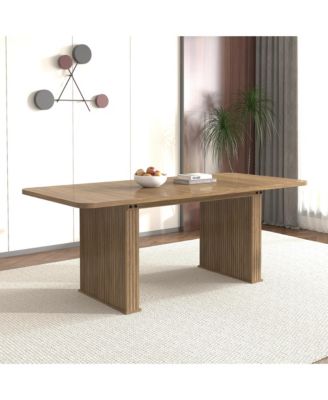 Modern Dining Table for 6-10 People, Wood Kitchen Table with Double Robust Pedestal, Wooden Dinner Table for Dining Room